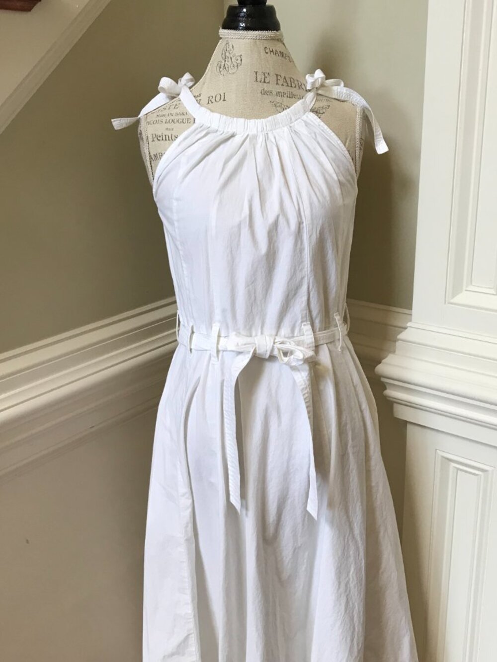Julia Amory Cryder Midi Dress Womens Small White Sleeveless Cotton Poplin Tie - Picture 3 of 11